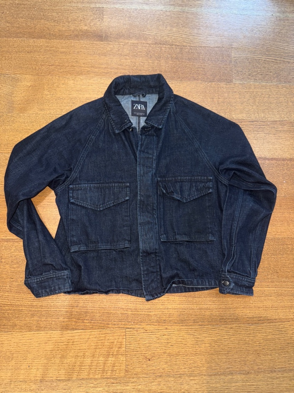 Zara Men’s Dark Wash Denim Overshirt Jacket Utility Button Front Size M
